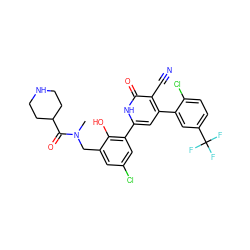 CN(Cc1cc(Cl)cc(-c2cc(-c3cc(C(F)(F)F)ccc3Cl)c(C#N)c(=O)[nH]2)c1O)C(=O)C1CCNCC1 ZINC000028821586