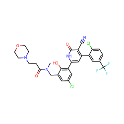 CN(Cc1cc(Cl)cc(-c2cc(-c3cc(C(F)(F)F)ccc3Cl)c(C#N)c(=O)[nH]2)c1O)C(=O)CCN1CCOCC1 ZINC000028821581