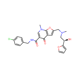 CN(Cc1cc2c(=O)c(C(=O)NCc3ccc(Cl)cc3)cn(C)c2o1)C[C@@H](O)c1ccco1 ZINC000034377238