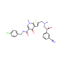 CN(Cc1cc2c(=O)c(C(=O)NCc3ccc(Cl)cc3)cn(C)c2s1)C[C@@H](O)c1cccc(C#N)c1 ZINC000028901582