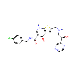 CN(Cc1cc2c(=O)c(C(=O)NCc3ccc(Cl)cc3)cn(C)c2s1)C[C@@H](O)c1cnccn1 ZINC000028901638