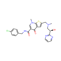 CN(Cc1cc2c(=O)c(C(=O)NCc3ccc(Cl)cc3)cn(C)c2s1)C[C@@H](O)c1ncccn1 ZINC000028901629