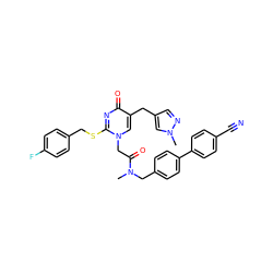 CN(Cc1ccc(-c2ccc(C#N)cc2)cc1)C(=O)Cn1cc(Cc2cnn(C)c2)c(=O)nc1SCc1ccc(F)cc1 ZINC000027629611