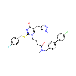 CN(Cc1ccc(-c2ccc(Cl)cc2)cc1)C(=O)CCCn1cc(Cc2cnn(C)c2)c(=O)nc1SCc1ccc(F)cc1 ZINC000027628846