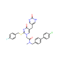 CN(Cc1ccc(-c2ccc(Cl)cc2)cc1)C(=O)Cn1cc(Cc2cnc(=O)[nH]c2)c(=O)nc1SCc1ccc(F)cc1 ZINC000027634576