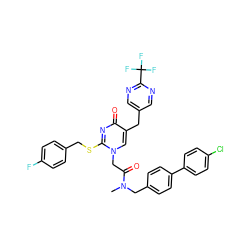 CN(Cc1ccc(-c2ccc(Cl)cc2)cc1)C(=O)Cn1cc(Cc2cnc(C(F)(F)F)nc2)c(=O)nc1SCc1ccc(F)cc1 ZINC000027634155