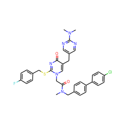 CN(Cc1ccc(-c2ccc(Cl)cc2)cc1)C(=O)Cn1cc(Cc2cnc(N(C)C)nc2)c(=O)nc1SCc1ccc(F)cc1 ZINC000027629494