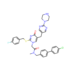 CN(Cc1ccc(-c2ccc(Cl)cc2)cc1)C(=O)Cn1cc(Cc2cnc(N3CCNCC3)nc2)c(=O)nc1SCc1ccc(F)cc1 ZINC000027632462