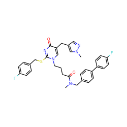 CN(Cc1ccc(-c2ccc(F)cc2)cc1)C(=O)CCCn1cc(Cc2cnn(C)c2)c(=O)nc1SCc1ccc(F)cc1 ZINC000027634994