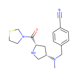 CN(Cc1ccc(C#N)cc1)[C@@H]1CN[C@H](C(=O)N2CCSC2)C1 ZINC000028642583