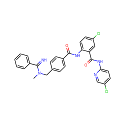 CN(Cc1ccc(C(=O)Nc2ccc(Cl)cc2C(=O)Nc2ccc(Cl)cn2)cc1)C(=N)c1ccccc1 ZINC000028094217