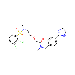 CN(Cc1ccc(C2=NCCN2)cc1)C(=O)COCCN(C)S(=O)(=O)c1cccc(Cl)c1Cl ZINC000084730892