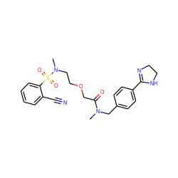 CN(Cc1ccc(C2=NCCN2)cc1)C(=O)COCCN(C)S(=O)(=O)c1ccccc1C#N ZINC000084731650