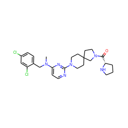 CN(Cc1ccc(Cl)cc1Cl)c1ccnc(N2CCC3(CCN(C(=O)[C@@H]4CCCN4)C3)CC2)n1 ZINC000653848335