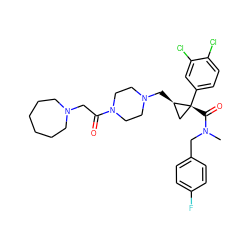 CN(Cc1ccc(F)cc1)C(=O)[C@@]1(c2ccc(Cl)c(Cl)c2)C[C@H]1CN1CCN(C(=O)CN2CCCCCC2)CC1 ZINC000066097213