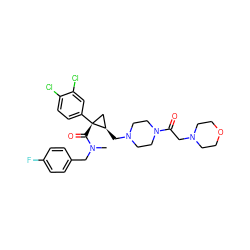 CN(Cc1ccc(F)cc1)C(=O)[C@@]1(c2ccc(Cl)c(Cl)c2)C[C@H]1CN1CCN(C(=O)CN2CCOCC2)CC1 ZINC000066076262