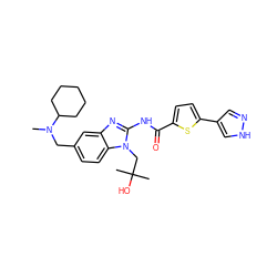 CN(Cc1ccc2c(c1)nc(NC(=O)c1ccc(-c3cn[nH]c3)s1)n2CC(C)(C)O)C1CCCCC1 ZINC000040956941