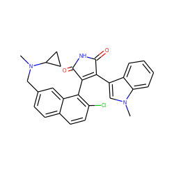 CN(Cc1ccc2ccc(Cl)c(C3=C(c4cn(C)c5ccccc45)C(=O)NC3=O)c2c1)C1CC1 ZINC001772601703