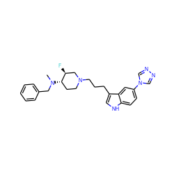 CN(Cc1ccccc1)[C@H]1CCN(CCCc2c[nH]c3ccc(-n4cnnc4)cc23)C[C@@H]1F ZINC000026186728