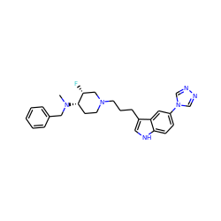 CN(Cc1ccccc1)[C@H]1CCN(CCCc2c[nH]c3ccc(-n4cnnc4)cc23)C[C@H]1F ZINC000001489002