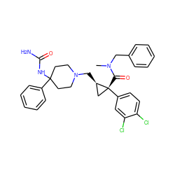 CN(Cc1ccccc1)C(=O)[C@@]1(c2ccc(Cl)c(Cl)c2)C[C@H]1CN1CCC(NC(N)=O)(c2ccccc2)CC1 ZINC000066076289