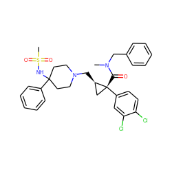 CN(Cc1ccccc1)C(=O)[C@@]1(c2ccc(Cl)c(Cl)c2)C[C@H]1CN1CCC(NS(C)(=O)=O)(c2ccccc2)CC1 ZINC000066076293