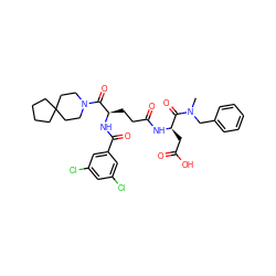 CN(Cc1ccccc1)C(=O)[C@@H](CC(=O)O)NC(=O)CC[C@@H](NC(=O)c1cc(Cl)cc(Cl)c1)C(=O)N1CCC2(CCCC2)CC1 ZINC000029217623