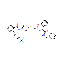 CN(Cc1ccccc1)C(=O)[C@@H](NC(=O)CSc1ccc(NC(=O)c2ccccc2-c2ccc(C(F)(F)F)cc2)cc1)c1ccccc1 ZINC000049778349