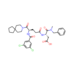 CN(Cc1ccccc1)C(=O)[C@H](CC(=O)O)NC(=O)CC[C@@H](NC(=O)c1cc(Cl)cc(Cl)c1)C(=O)N1CCC2(CCCC2)CC1 ZINC000029212640