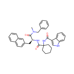 CN(Cc1ccccc1)C(=O)[C@H](Cc1ccc2ccccc2c1)NC(=O)C1(NC(=O)c2c[nH]c3ccccc23)CCCCC1 ZINC000003960182