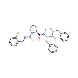 CN(Cc1ccccc1)C(=O)[C@H](Cc1ccccc1)N(C)C(=O)[C@@H]1CCCN1C(=S)NCc1ccccc1Cl ZINC000026842212