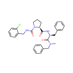 CN(Cc1ccccc1)C(=O)[C@H](Cc1ccccc1)NC(=O)[C@@H]1CCCN1C(=O)NCc1ccccc1Cl ZINC000026845235