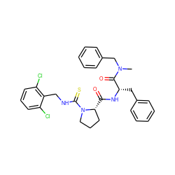 CN(Cc1ccccc1)C(=O)[C@H](Cc1ccccc1)NC(=O)[C@@H]1CCCN1C(=S)NCc1c(Cl)cccc1Cl ZINC000026937627