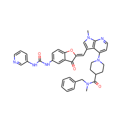 CN(Cc1ccccc1)C(=O)C1CCN(c2ccnc3c2c(/C=C2\Oc4ccc(NC(=O)Nc5cccnc5)cc4C2=O)cn3C)CC1 ZINC000049781140