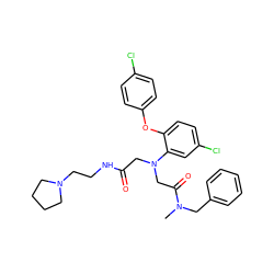 CN(Cc1ccccc1)C(=O)CN(CC(=O)NCCN1CCCC1)c1cc(Cl)ccc1Oc1ccc(Cl)cc1 ZINC000299825918