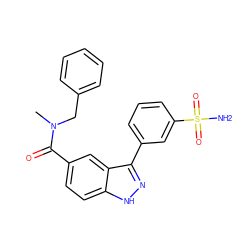 CN(Cc1ccccc1)C(=O)c1ccc2[nH]nc(-c3cccc(S(N)(=O)=O)c3)c2c1 ZINC000166346844