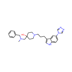 CN(Cc1ccccc1)CC1(O)CCN(CCCc2c[nH]c3ccc(-n4cnnc4)cc23)CC1 ZINC000000602342