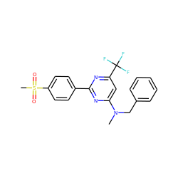 CN(Cc1ccccc1)c1cc(C(F)(F)F)nc(-c2ccc(S(C)(=O)=O)cc2)n1 ZINC000029131890