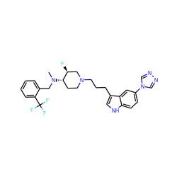 CN(Cc1ccccc1C(F)(F)F)[C@H]1CCN(CCCc2c[nH]c3ccc(-n4cnnc4)cc23)C[C@@H]1F ZINC000026248814