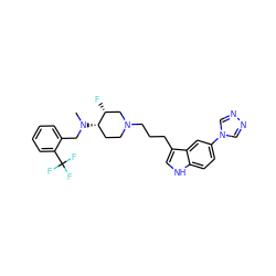 CN(Cc1ccccc1C(F)(F)F)[C@H]1CCN(CCCc2c[nH]c3ccc(-n4cnnc4)cc23)C[C@H]1F ZINC000095552631