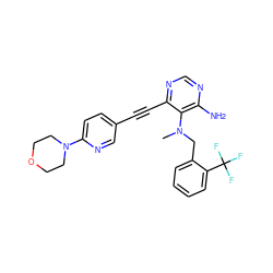 CN(Cc1ccccc1C(F)(F)F)c1c(N)ncnc1C#Cc1ccc(N2CCOCC2)nc1 ZINC000013475462