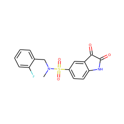 CN(Cc1ccccc1F)S(=O)(=O)c1ccc2c(c1)C(=O)C(=O)N2 ZINC001772574756