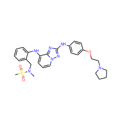 CN(Cc1ccccc1Nc1cccn2nc(Nc3ccc(OCCN4CCCC4)cc3)nc12)S(C)(=O)=O ZINC000096169695