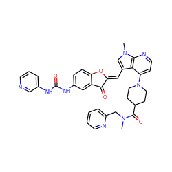 CN(Cc1ccccn1)C(=O)C1CCN(c2ccnc3c2c(/C=C2\Oc4ccc(NC(=O)Nc5cccnc5)cc4C2=O)cn3C)CC1 ZINC000049785935