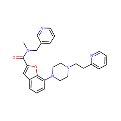 CN(Cc1cccnc1)C(=O)c1cc2cccc(N3CCN(CCc4ccccn4)CC3)c2o1 ZINC000114867134