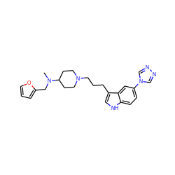 CN(Cc1ccco1)C1CCN(CCCc2c[nH]c3ccc(-n4cnnc4)cc23)CC1 ZINC000013802492