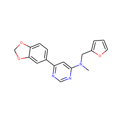 CN(Cc1ccco1)c1cc(-c2ccc3c(c2)OCO3)ncn1 ZINC000004239262