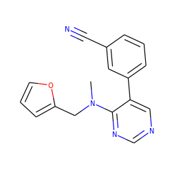 CN(Cc1ccco1)c1ncncc1-c1cccc(C#N)c1 ZINC000004239345