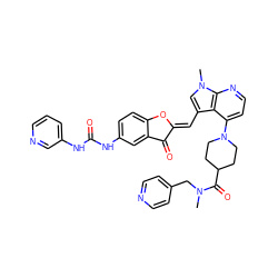 CN(Cc1ccncc1)C(=O)C1CCN(c2ccnc3c2c(/C=C2\Oc4ccc(NC(=O)Nc5cccnc5)cc4C2=O)cn3C)CC1 ZINC000049793243