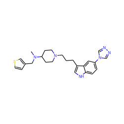 CN(Cc1ccsc1)C1CCN(CCCc2c[nH]c3ccc(-n4cnnc4)cc23)CC1 ZINC000013802494